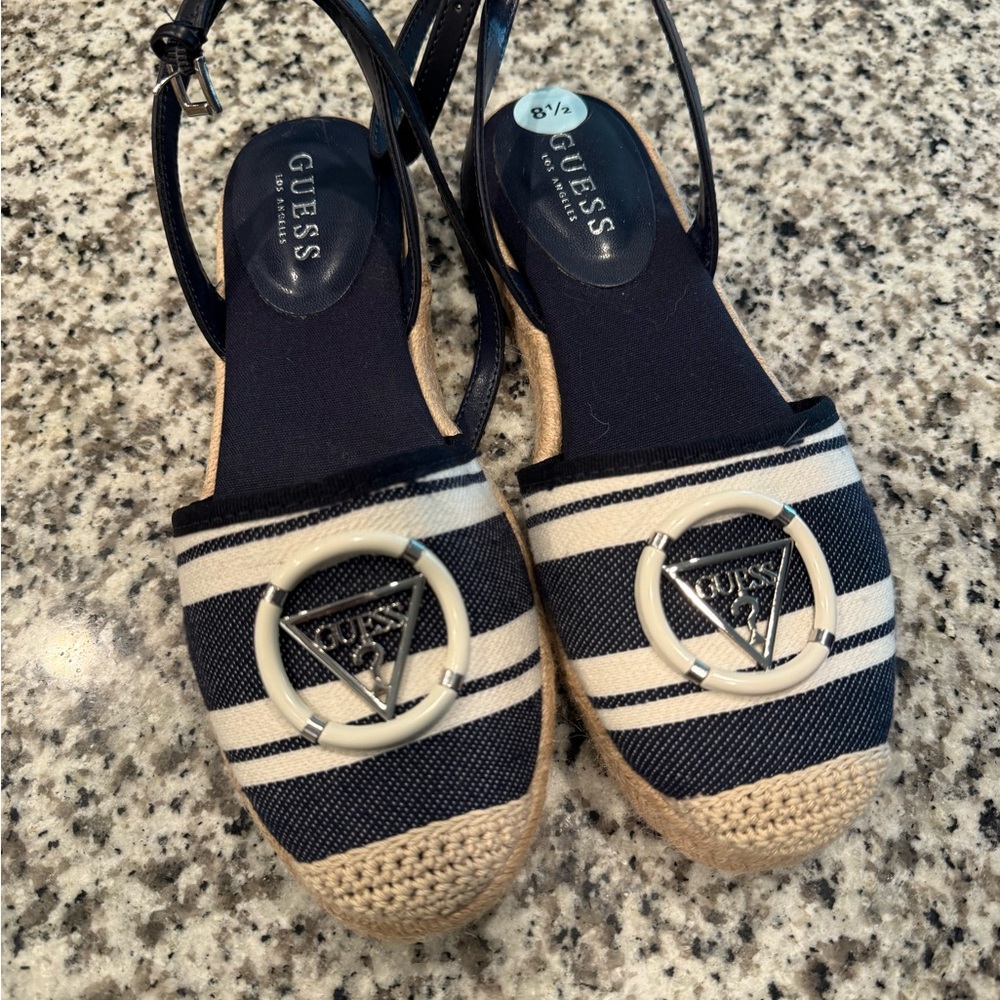 GUESS Women's Blue and White Espadrille Sandals